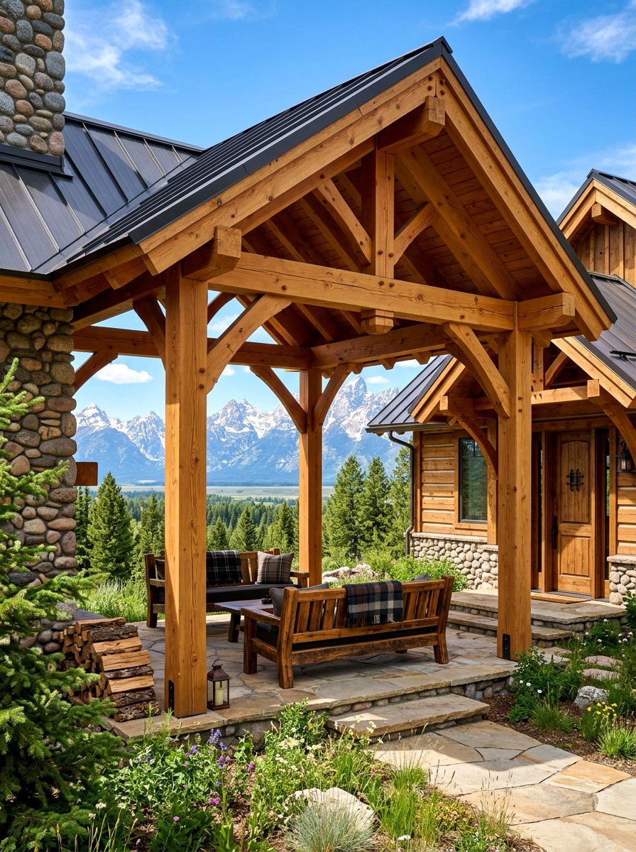 Timber Frame Front Porch - 30 covered front porch ideas