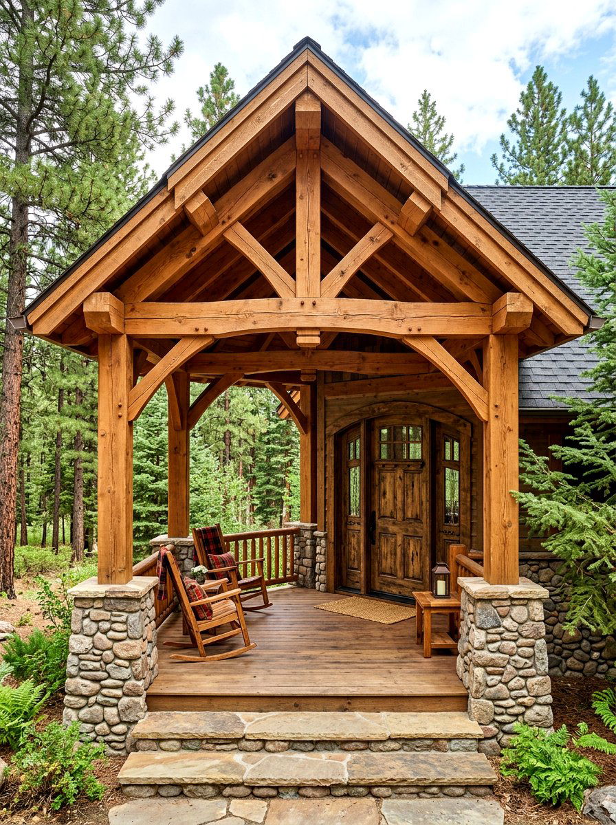 Timber Frame Front Porch - 30 covered entryway ideas