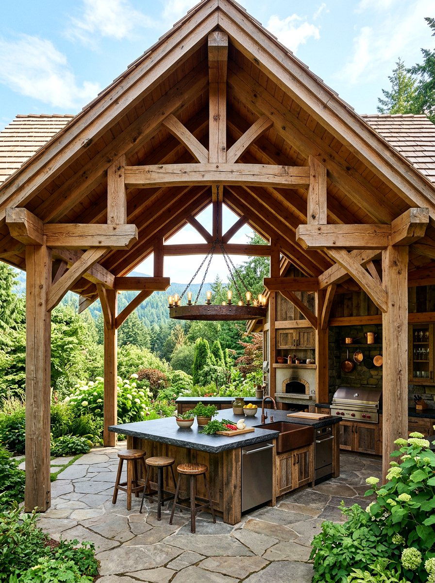 Timber Frame Pavilion Kitchen - 30 outdoor pavilion kitchen ideas