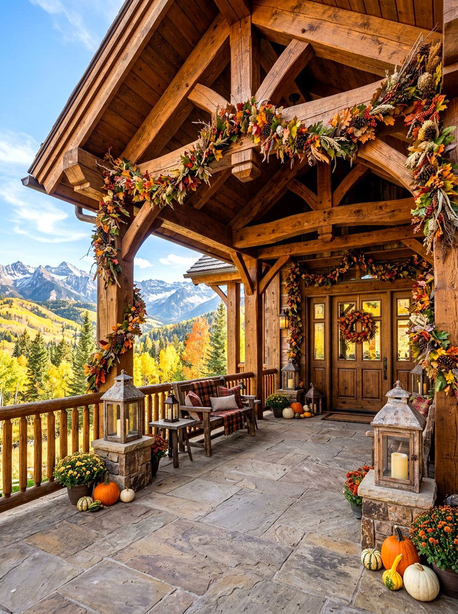 Timber Frame Porch Decor - 30 natural autumn porch ideas