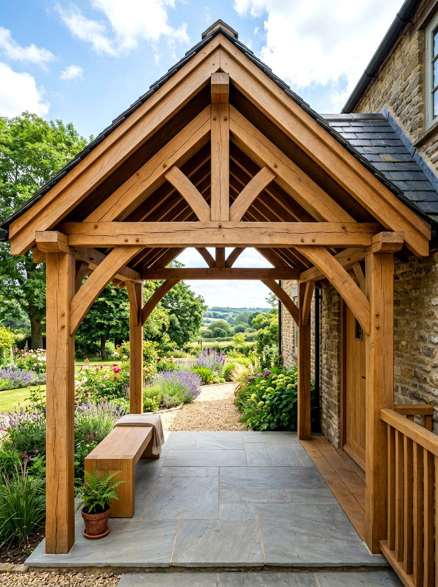 Timber Frame Porch Design - 30 English cottage front porch ideas