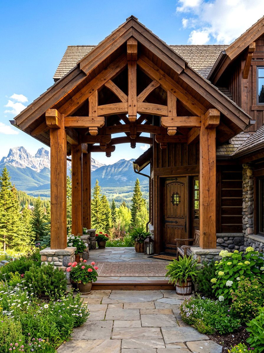 Timber Frame Porch - 30 chalet porch ideas