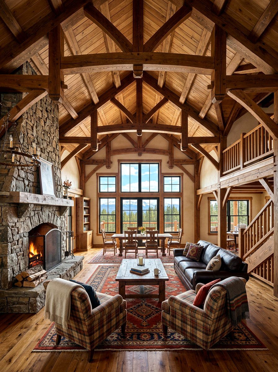 Timber Frame Vaulted Great Room - 30 vaulted great room ideas