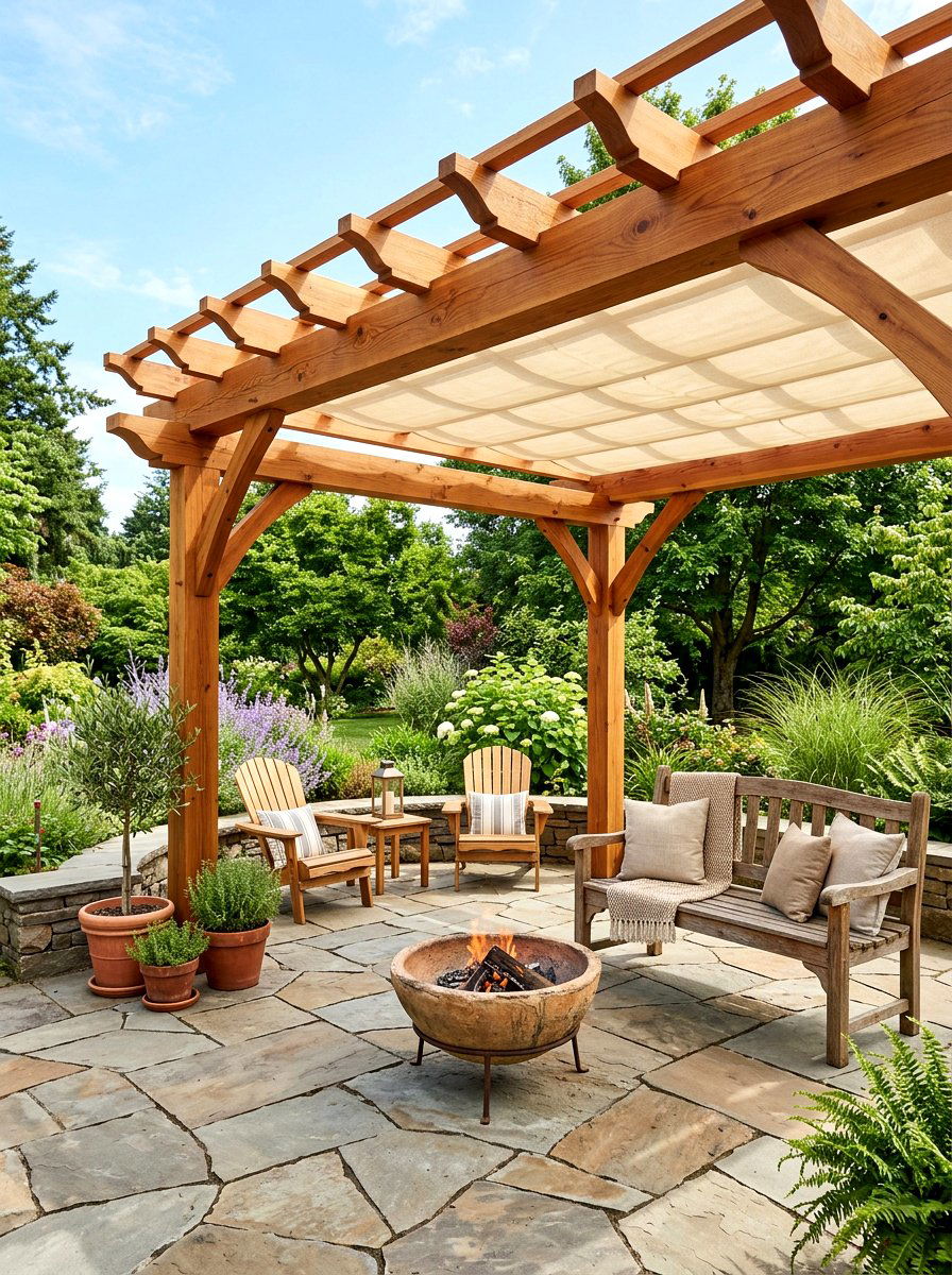 Timber Frame With Integrated Fabric - 30 retractable pergola shade ideas