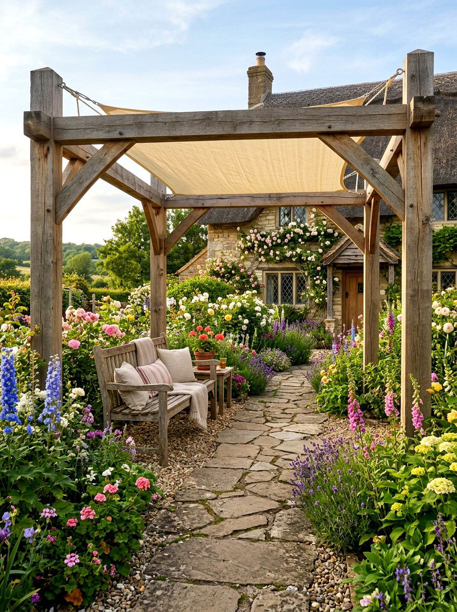 Timber Post Shade Structure - 30 sun sail patio ideas
