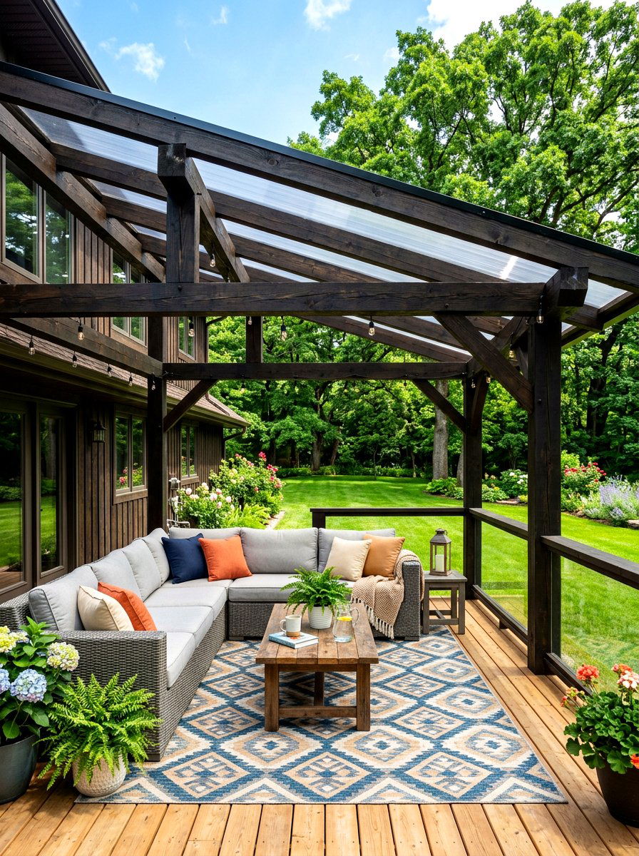 Timber Rafter Transparent Deck Covering - 30 transparent patio roof ideas