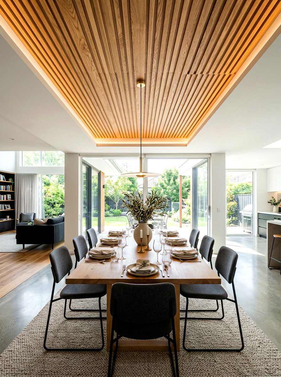 Timber Slat Ceiling - 30 open plan with cozy zones ideas