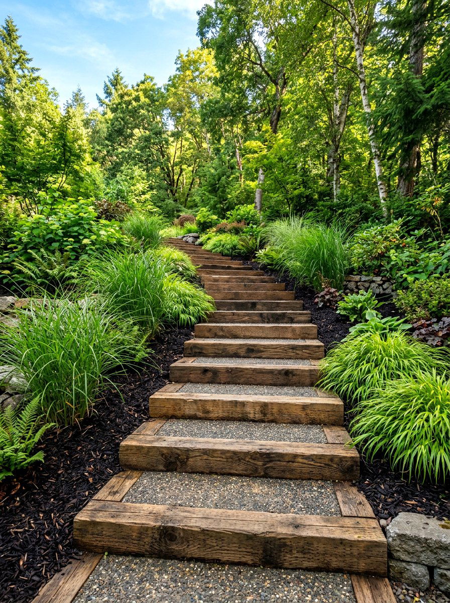 Timber Sleeper Stairs - 30 retaining wall stairs ideas