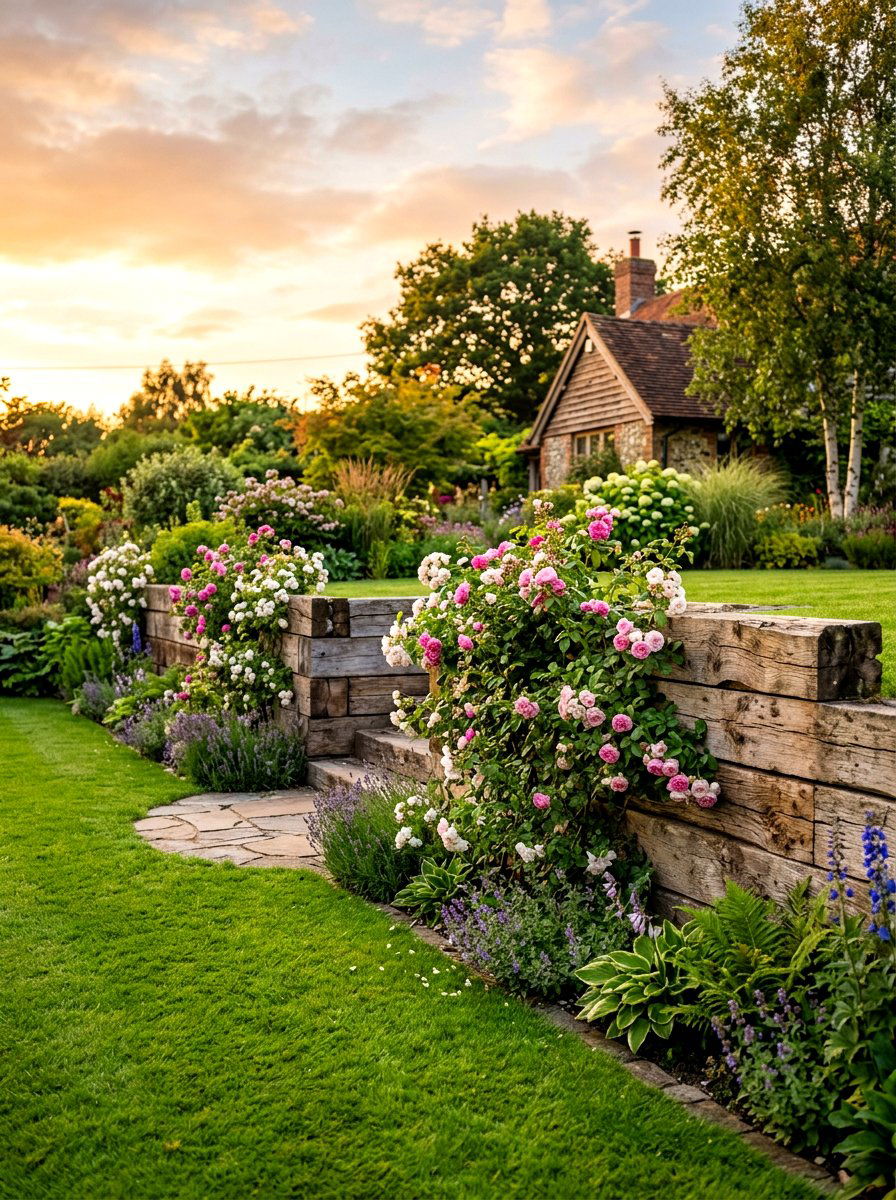 Timber Sleeper Wall - 30 retaining wall garden ideas