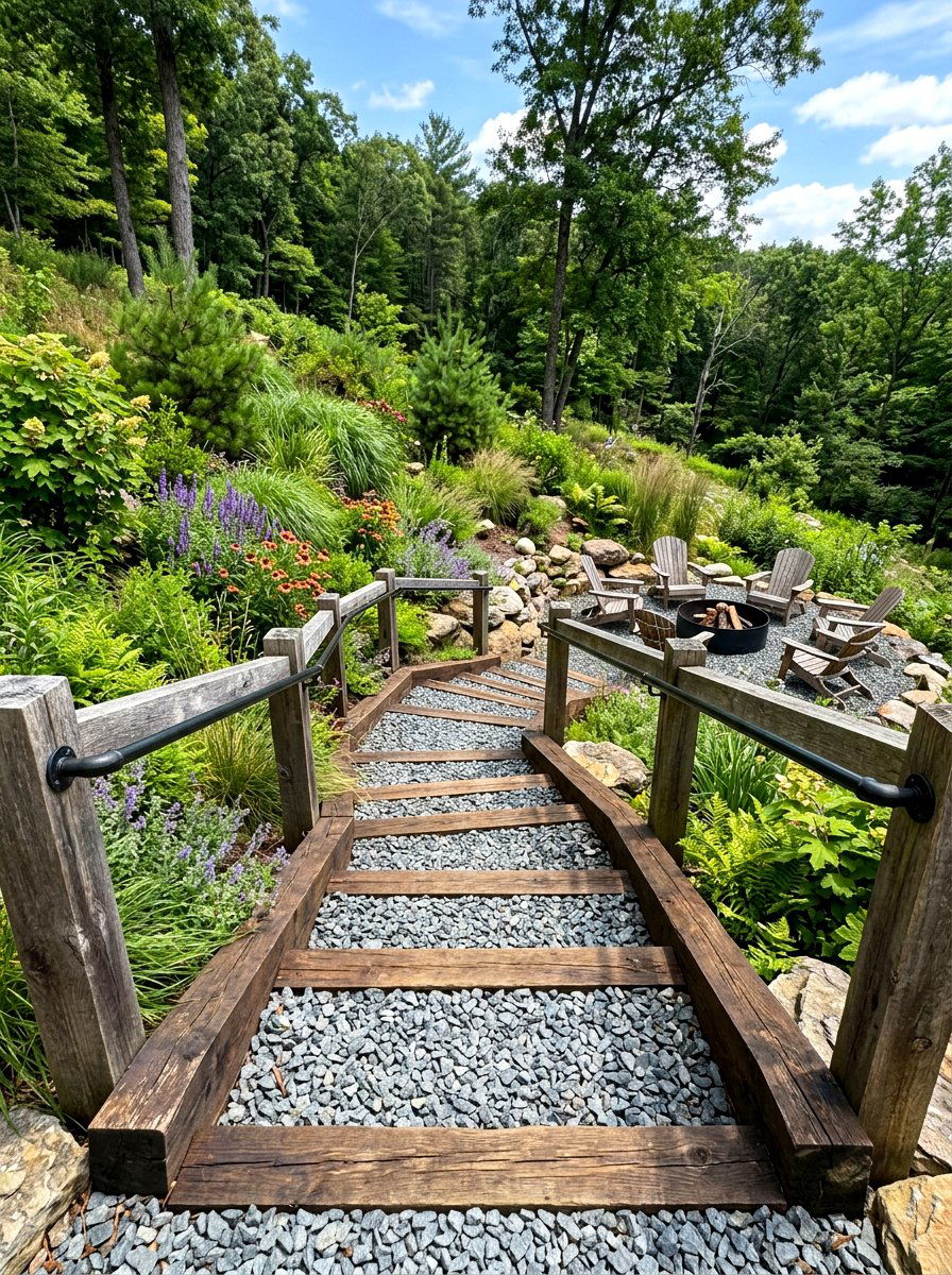 Timber and Gravel Stairs - 30 backyard walkway ideas