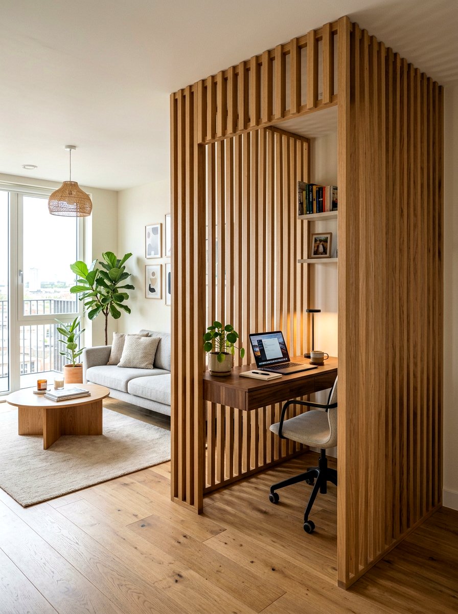 Timber batten walls - 30 broken floor plan apartment ideas