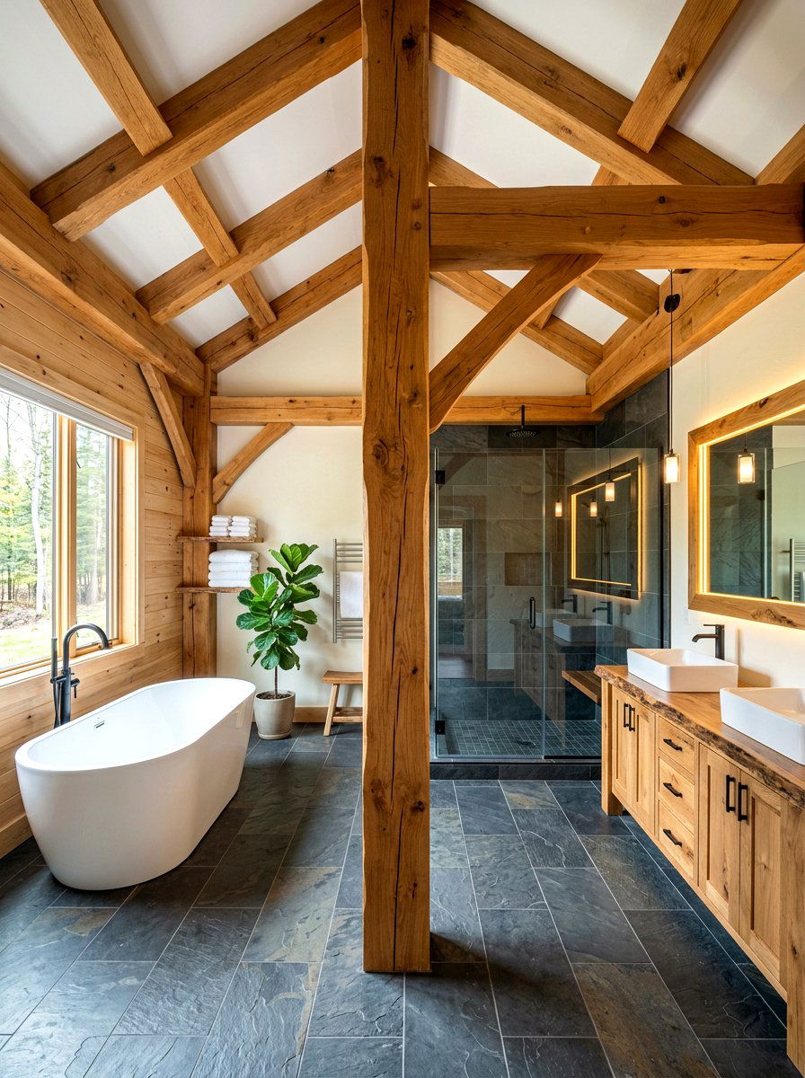 Timber frame bathroom - 30 lodge bathroom ideas