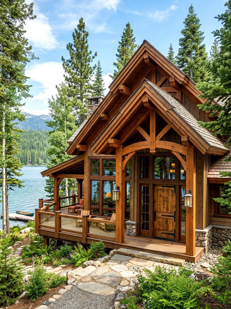 Timber frame lake house - 30 lake house exterior ideas
