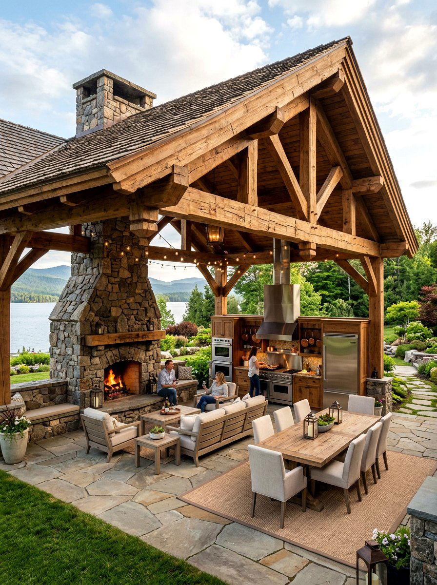 Timber frame outdoor kitchen - 30 pergola with kitchen ideas