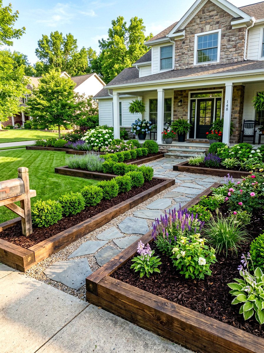Timber landscape edging - 30 front yard edging ideas