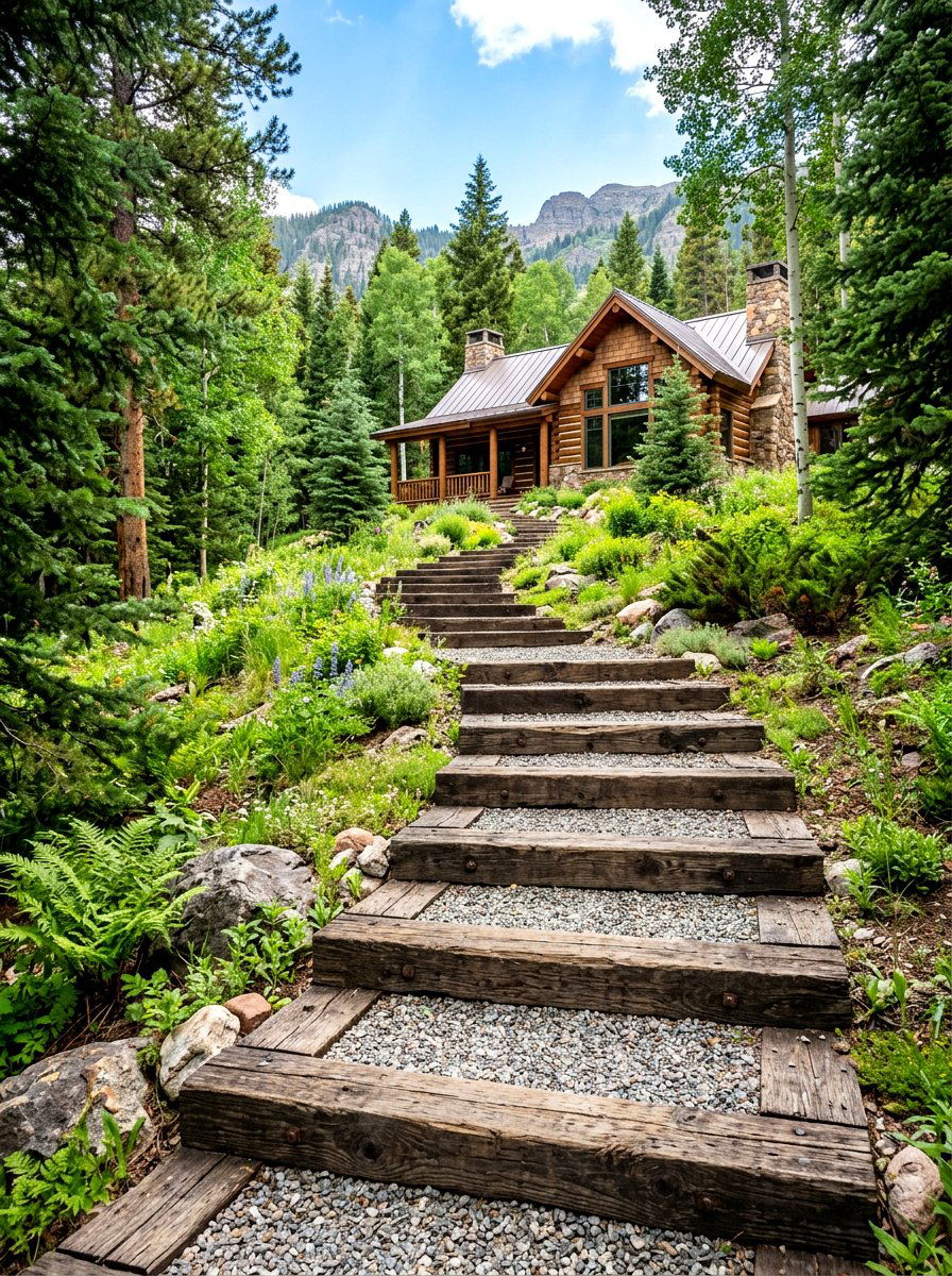 Timber sleeper path - 30 front yard pathway ideas