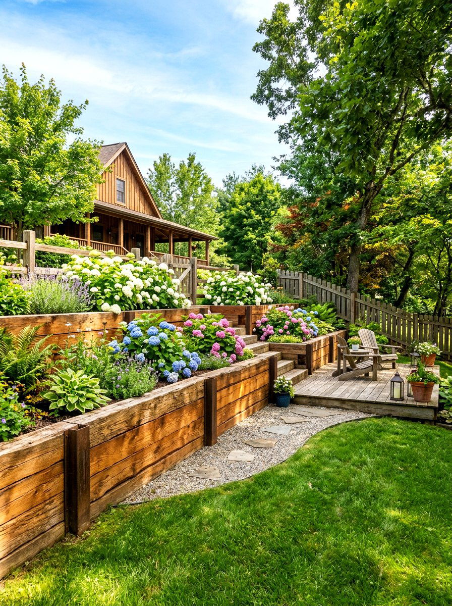 Timber sleeper retaining wall - 30 sloped backyard retaining wall ideas