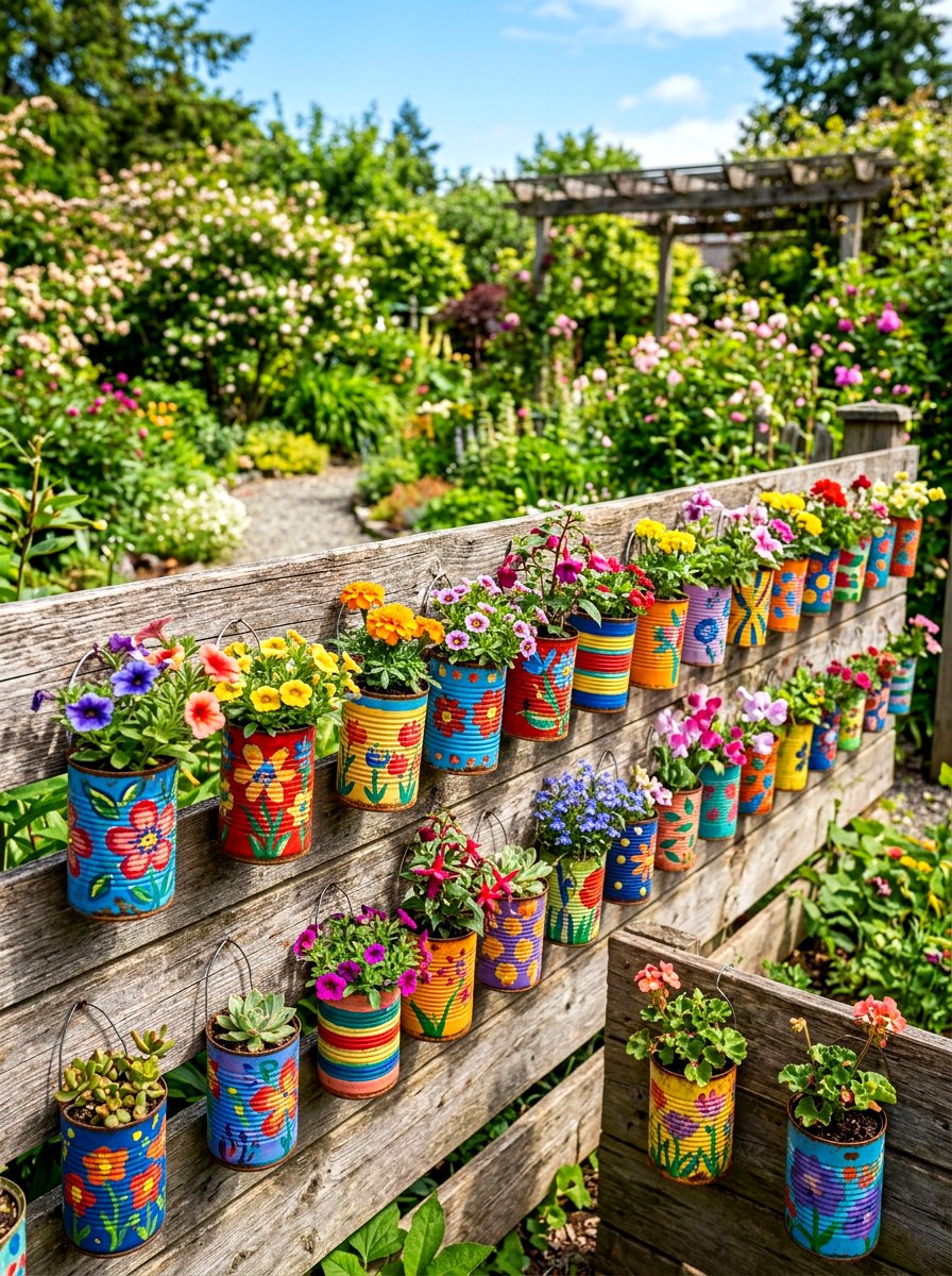 Tin Can Garden - 30 budget vertical garden ideas