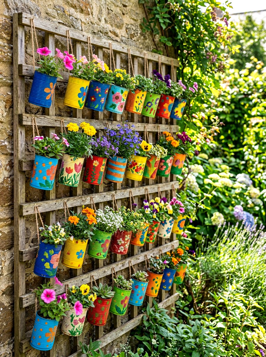 Tin Can Hanging Garden - 30 rustic vertical garden ideas
