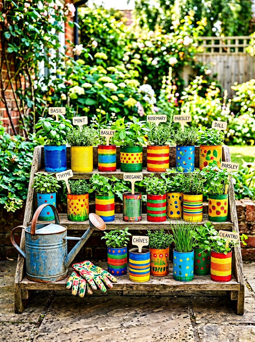 Tin Can Herb Garden - 30 patio herb garden ideas