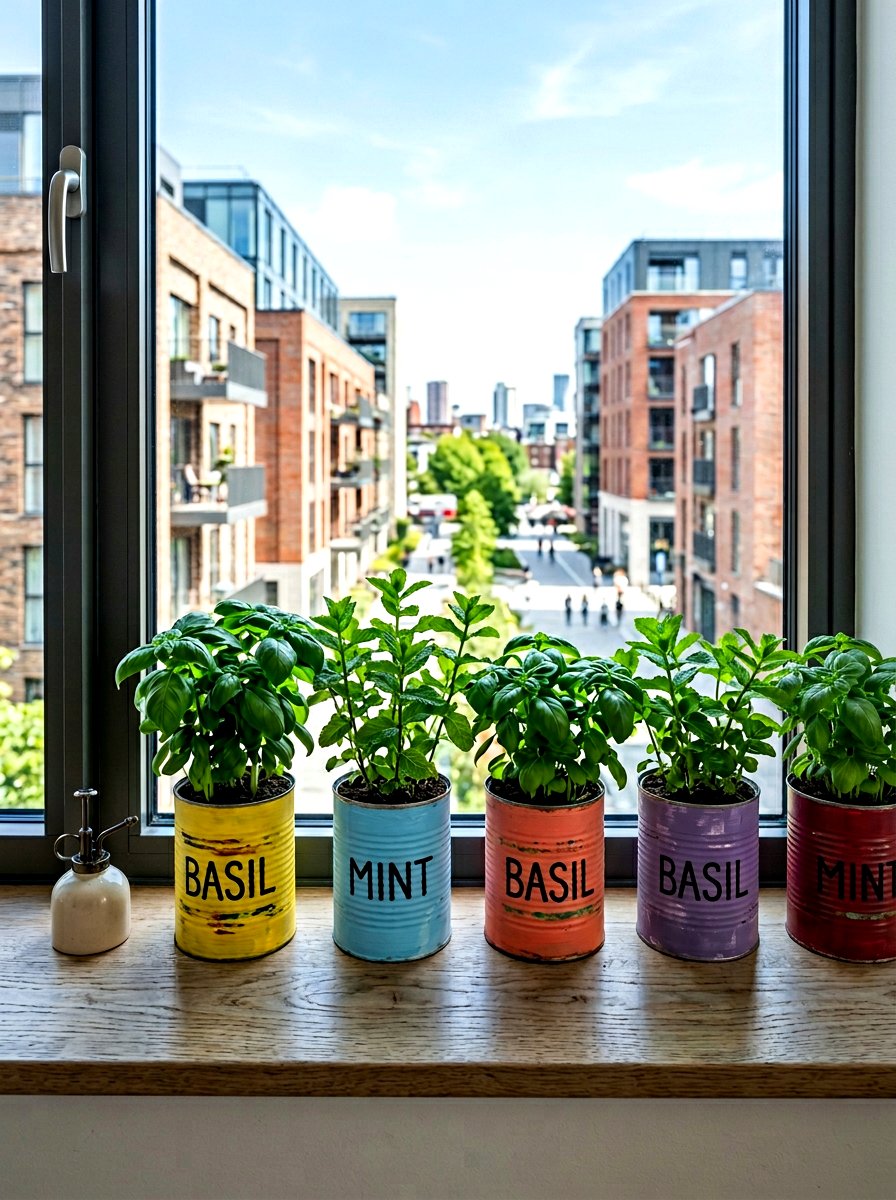 Tin Can Herb Garden - 30 budget container garden ideas