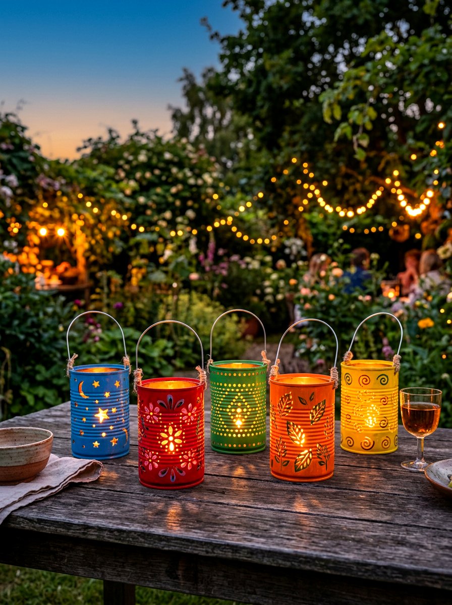 Tin Can Lanterns - 30 repurposed garden decor ideas