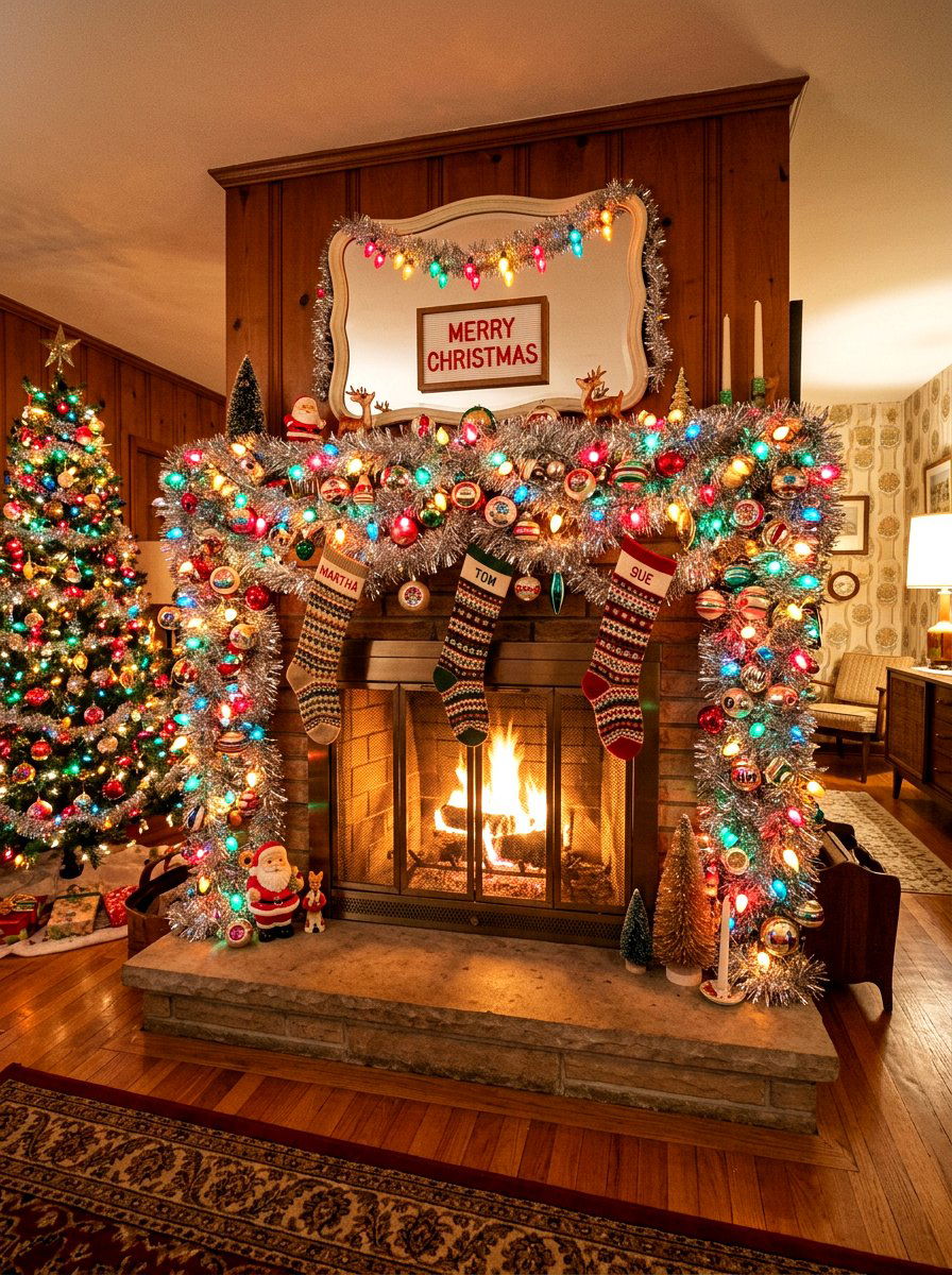 Tinsel Mantel - 30 holiday mantel garland ideas