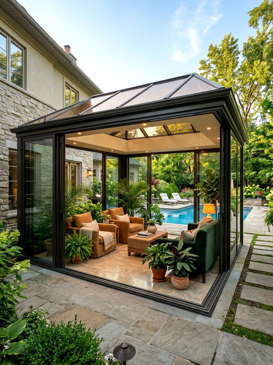 Tinted Glass Sunroom Extension - 30 transparent patio roof ideas