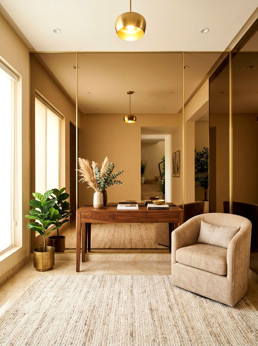 Tinted Mirror Foyer Wrap - 30 mirror wrapped foyer ideas