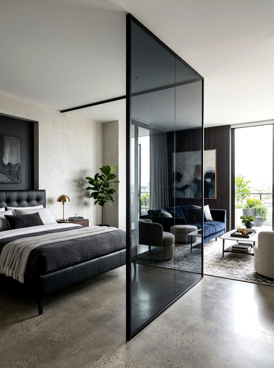 Tinted glass divider - 30 partial divider studio ideas