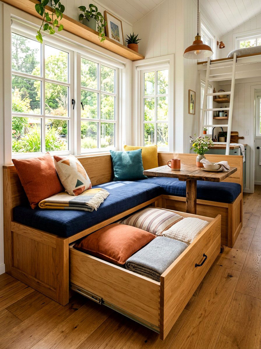 Tiny House Bench Seating Drawer - 30 tiny house storage ideas