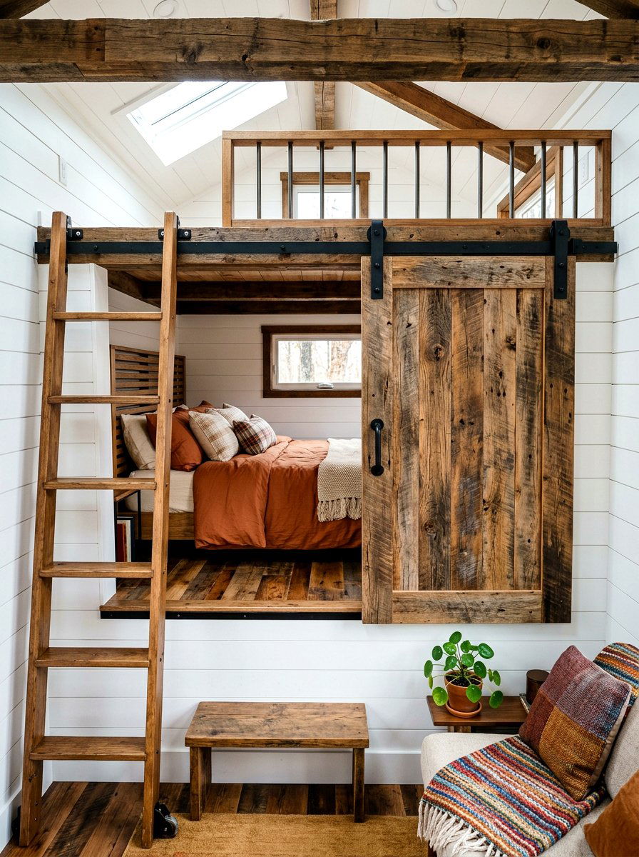 Tiny House Loft Barn Door - 30 tiny house loft bed ideas