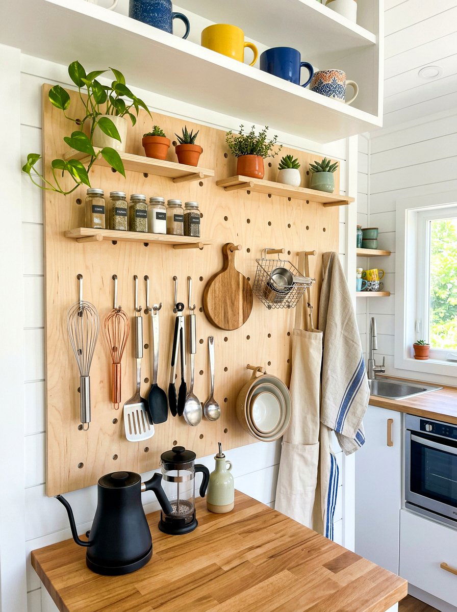 Tiny House Pegboard Wall Organizer - 30 tiny house storage ideas