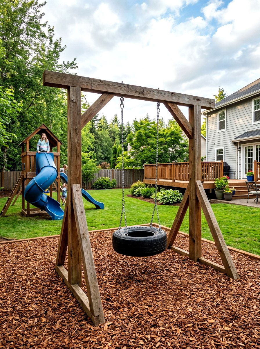 Tire Swing Transition - 30 backyard obstacle course ideas