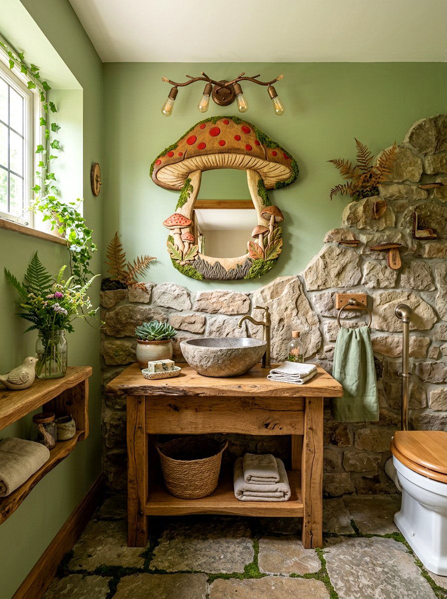 Toadstool Shaped Mirror - 30 mushroom powder room ideas