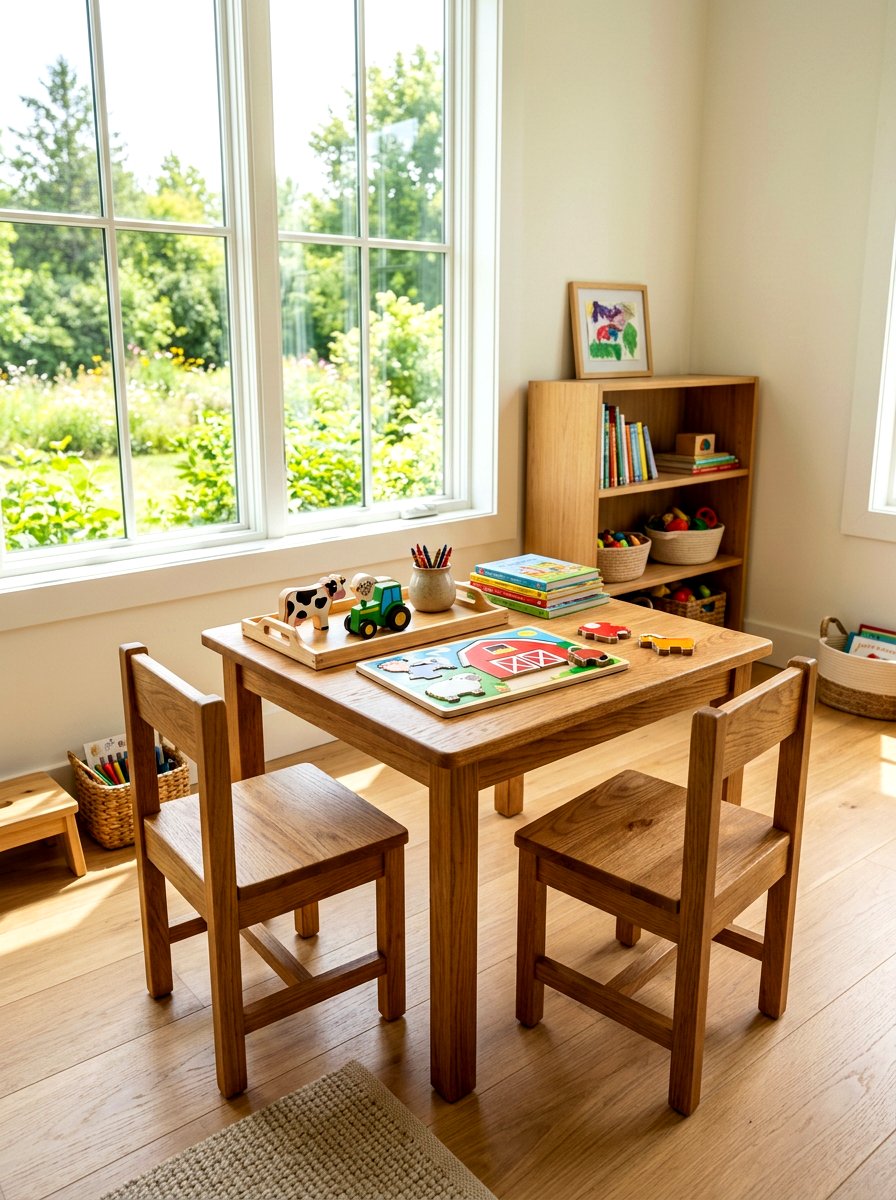 Toddler height craft table - 30 Montessori playroom aesthetic ideas