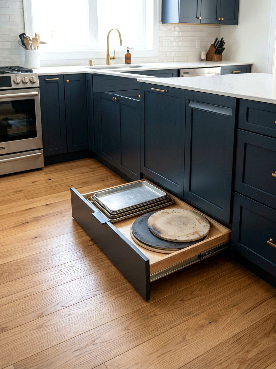 Toe Kick Drawer - 30 baking sheet storage ideas