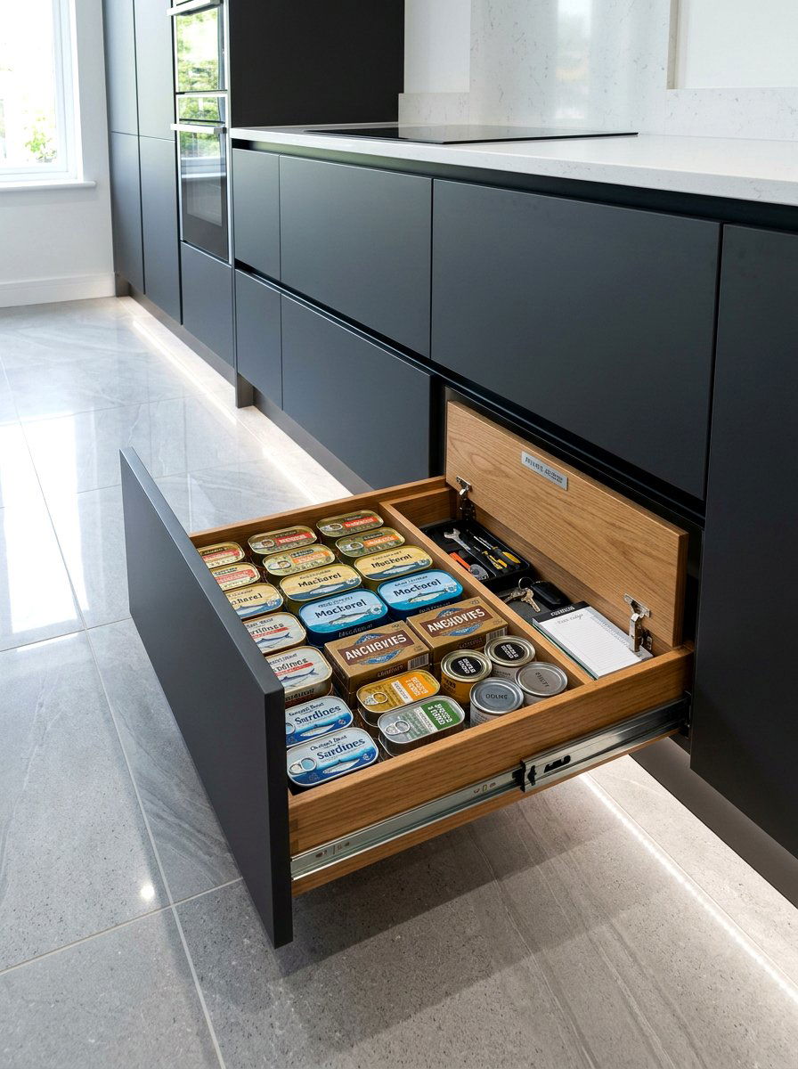 Toe Kick Drawer - 30 can storage ideas