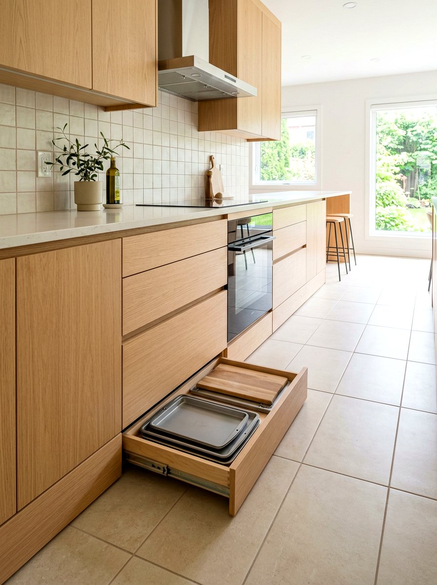 Toe Kick Kitchen Drawer - 30 cabinet appliance storage ideas