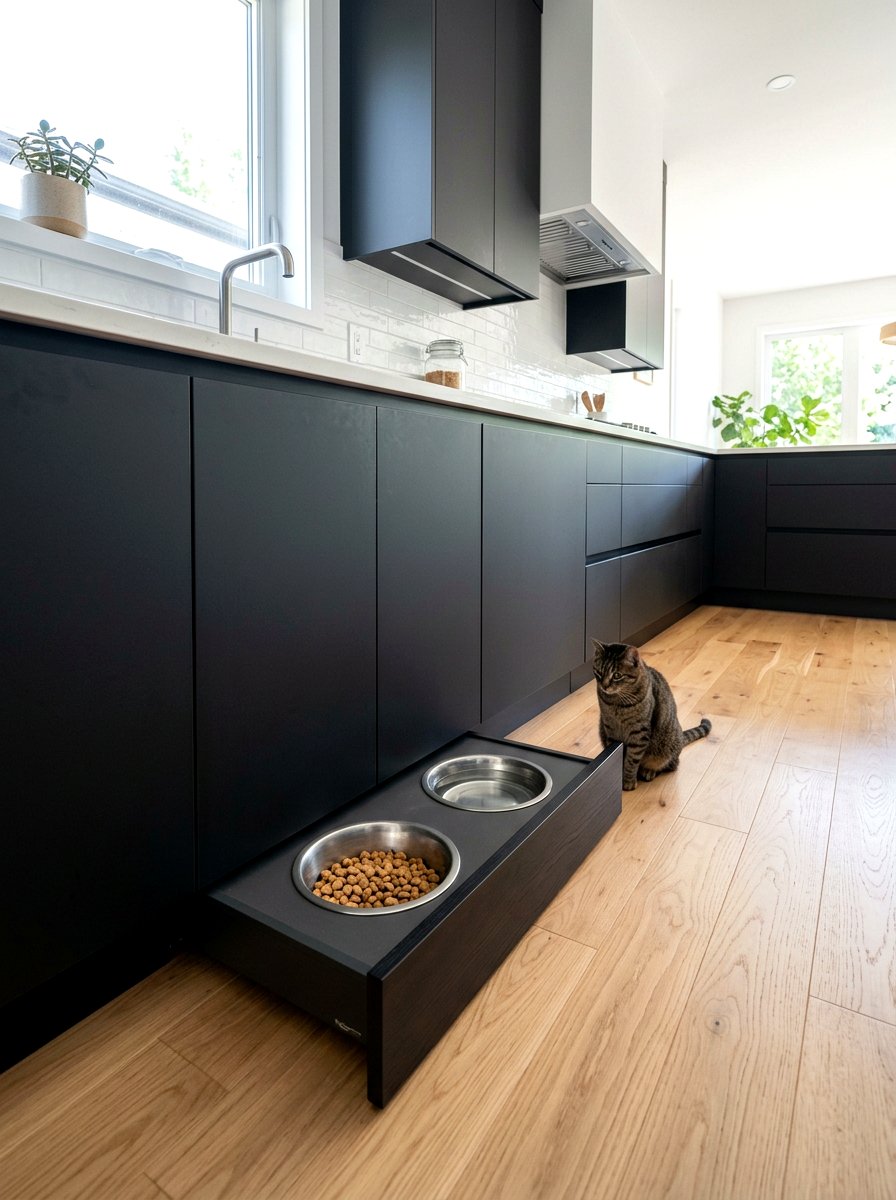 Toe Kick Pet Bowl Drawer - 30 aesthetic pet station kitchen ideas