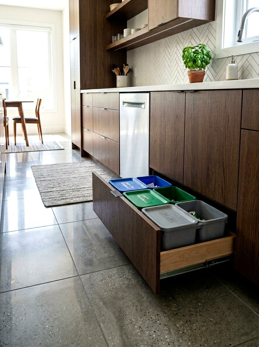 Toe Kick Recycling Drawer - 30 recycling station ideas