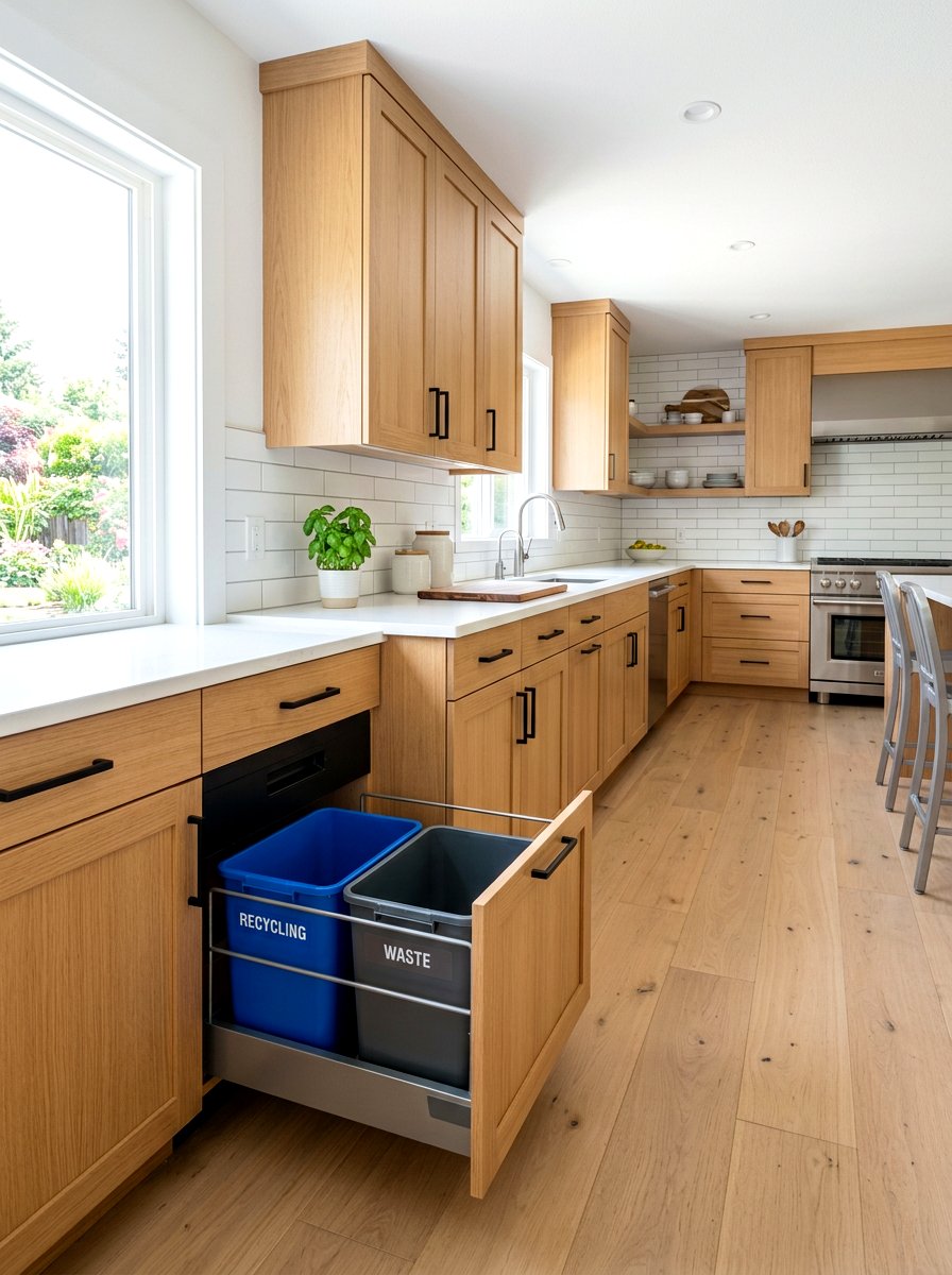 Toe Kick Recycling Drawer - 30 hidden recycling bin ideas