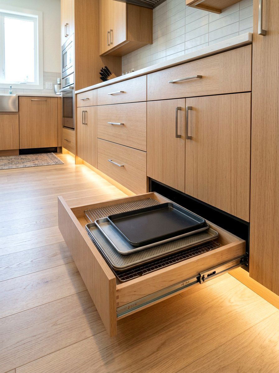 Toe kick drawer - 30 apartment kitchen storage ideas