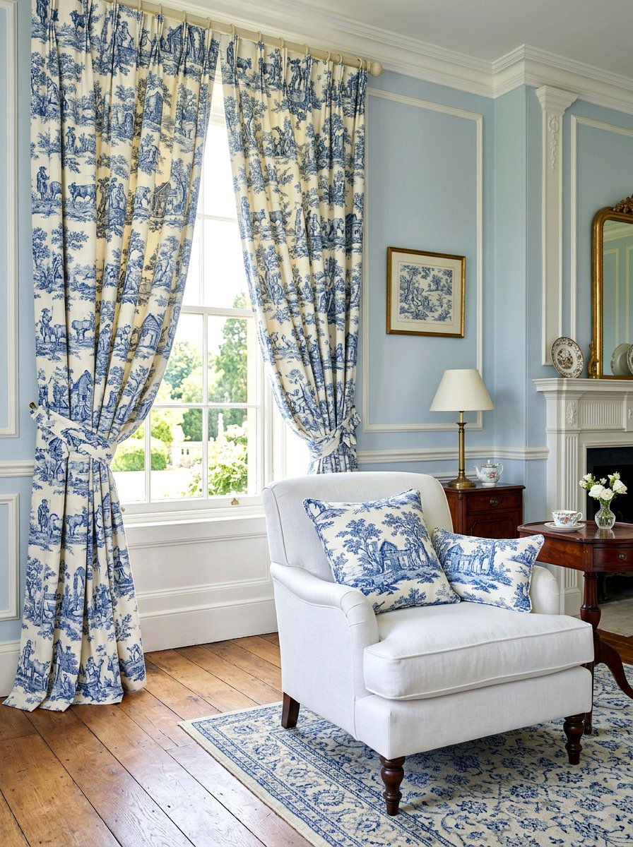 Toile De Jouy Fabric - 30 English country living room ideas