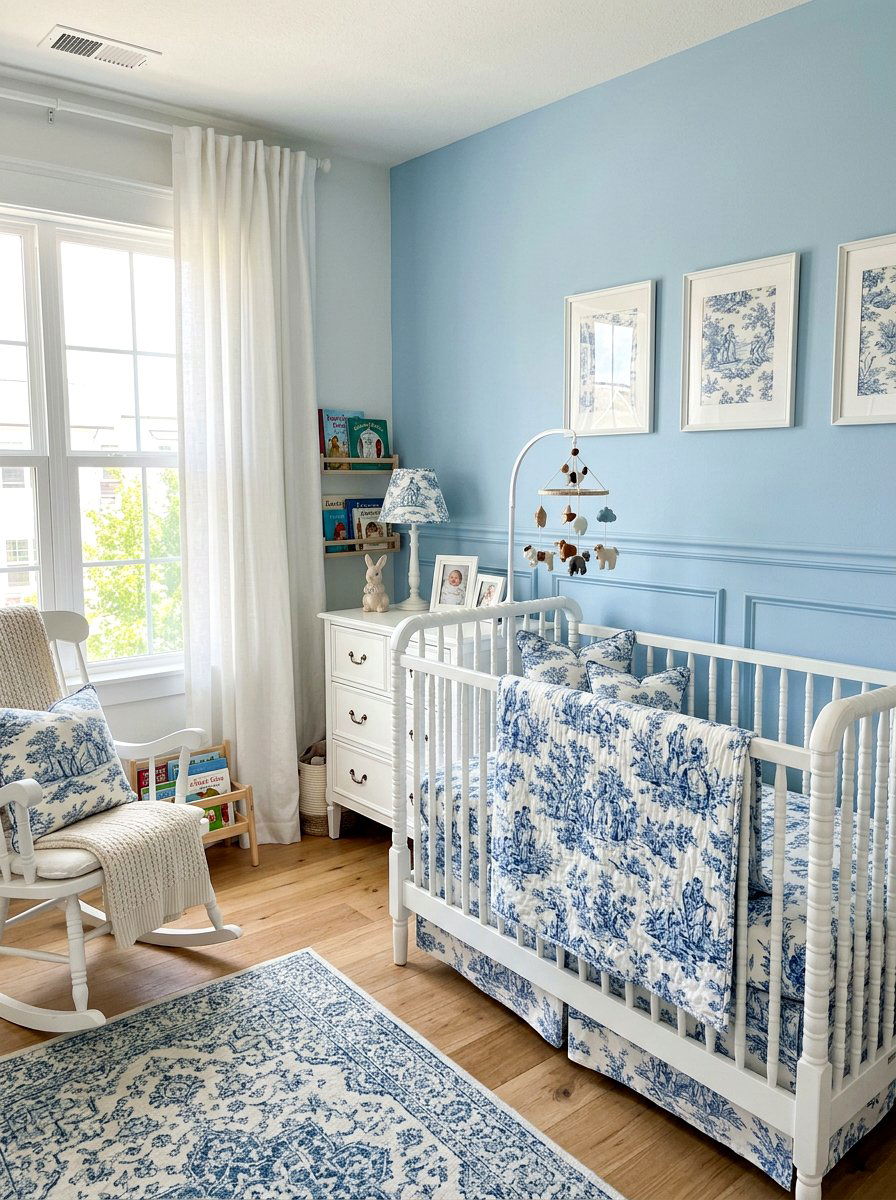 Toile De Jouy Fabric - 30 soft heirloom nursery ideas