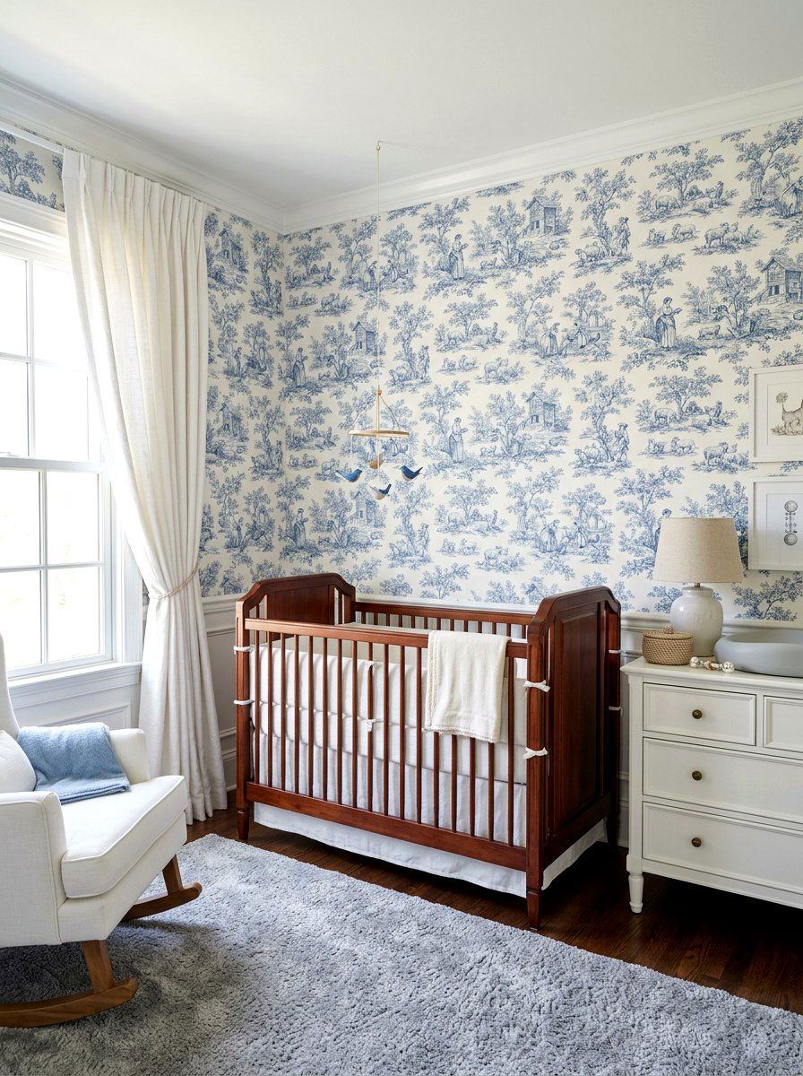 Toile De Jouy Nursery Wallpaper - 30 old money nursery ideas