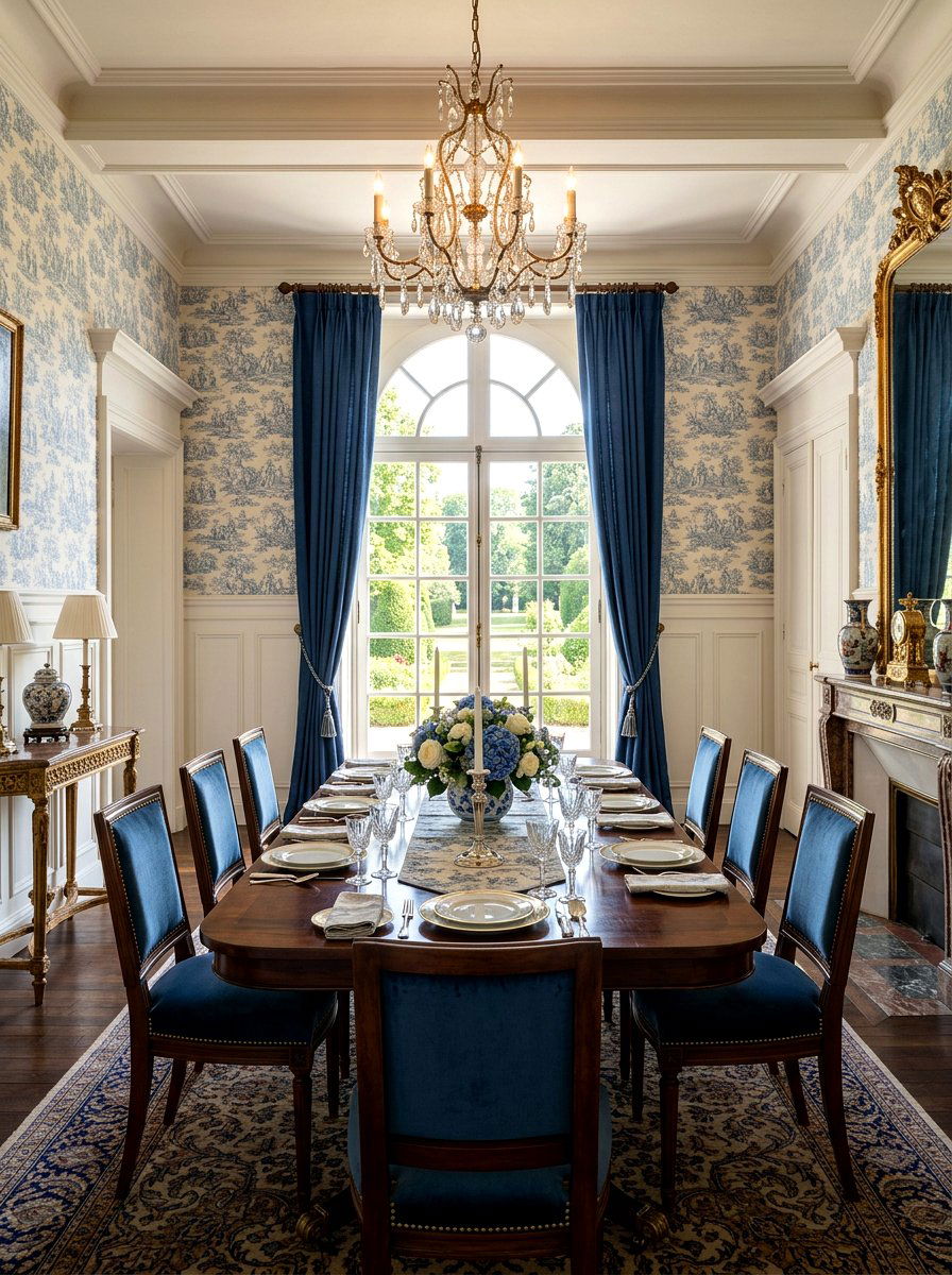 Toile De Jouy Wall Pattern - 30 French country dining room decor ideas