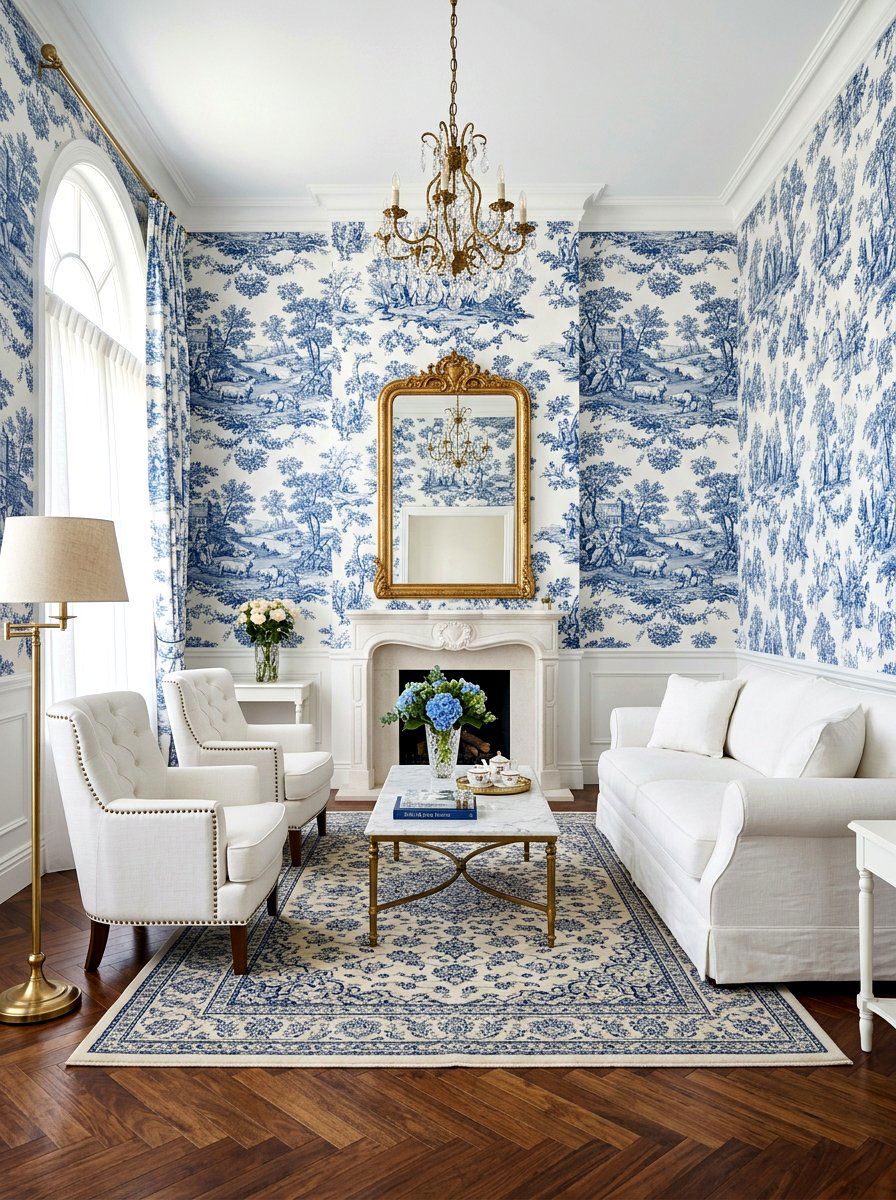 Toile De Jouy Wallpaper - 30 old money lounge ideas