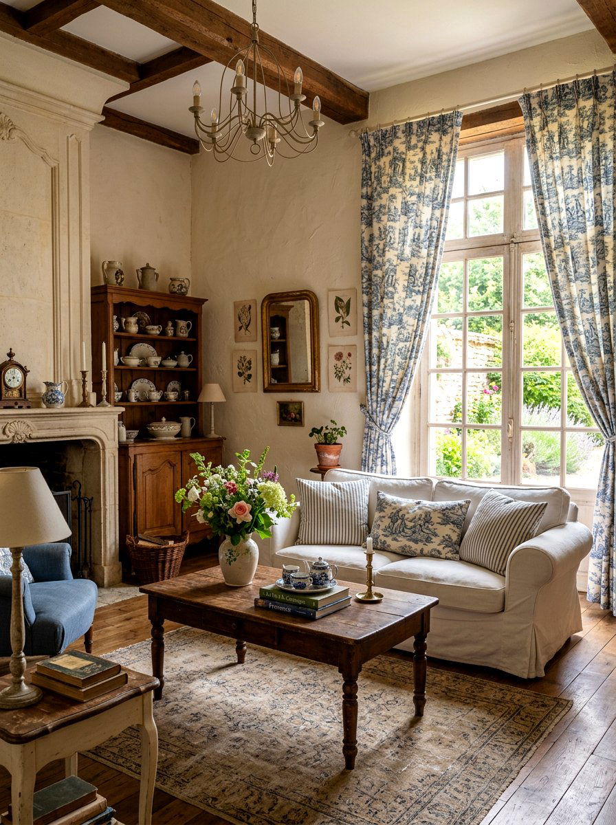 Toile Living Room Drapes - 30 statement drapes living room ideas