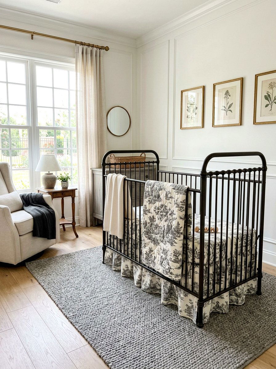 Toile Nursery Bedding - 30 gender neutral heirloom nursery ideas